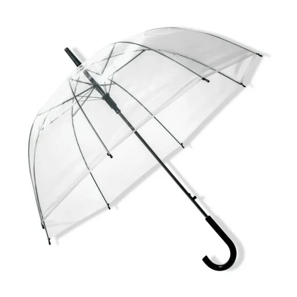 Bubble Umbrellas Set of 5 Black J Handle Clear Top Wedding Event Rain - Picture 1 of 5